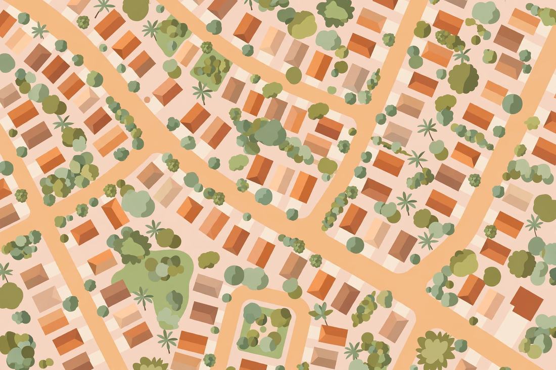 Vista aérea de ruas residenciais de um bairro brasileiro.